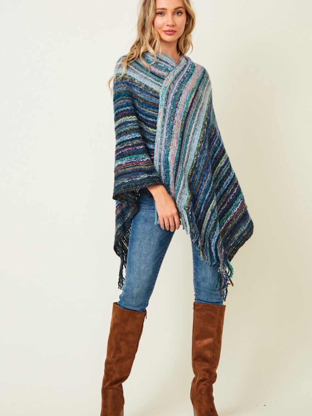 new ON BLUE PONCHO BOHEMIAN HIPPIE STEVIE KNICK S-XL western SHABBY CHIC BLUE